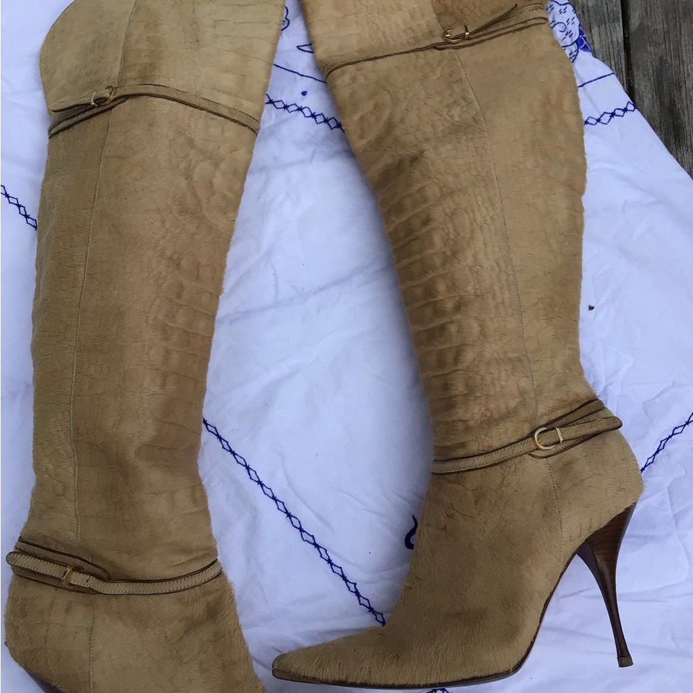Casadei Cowhide ver the knee stiletto boots size 10